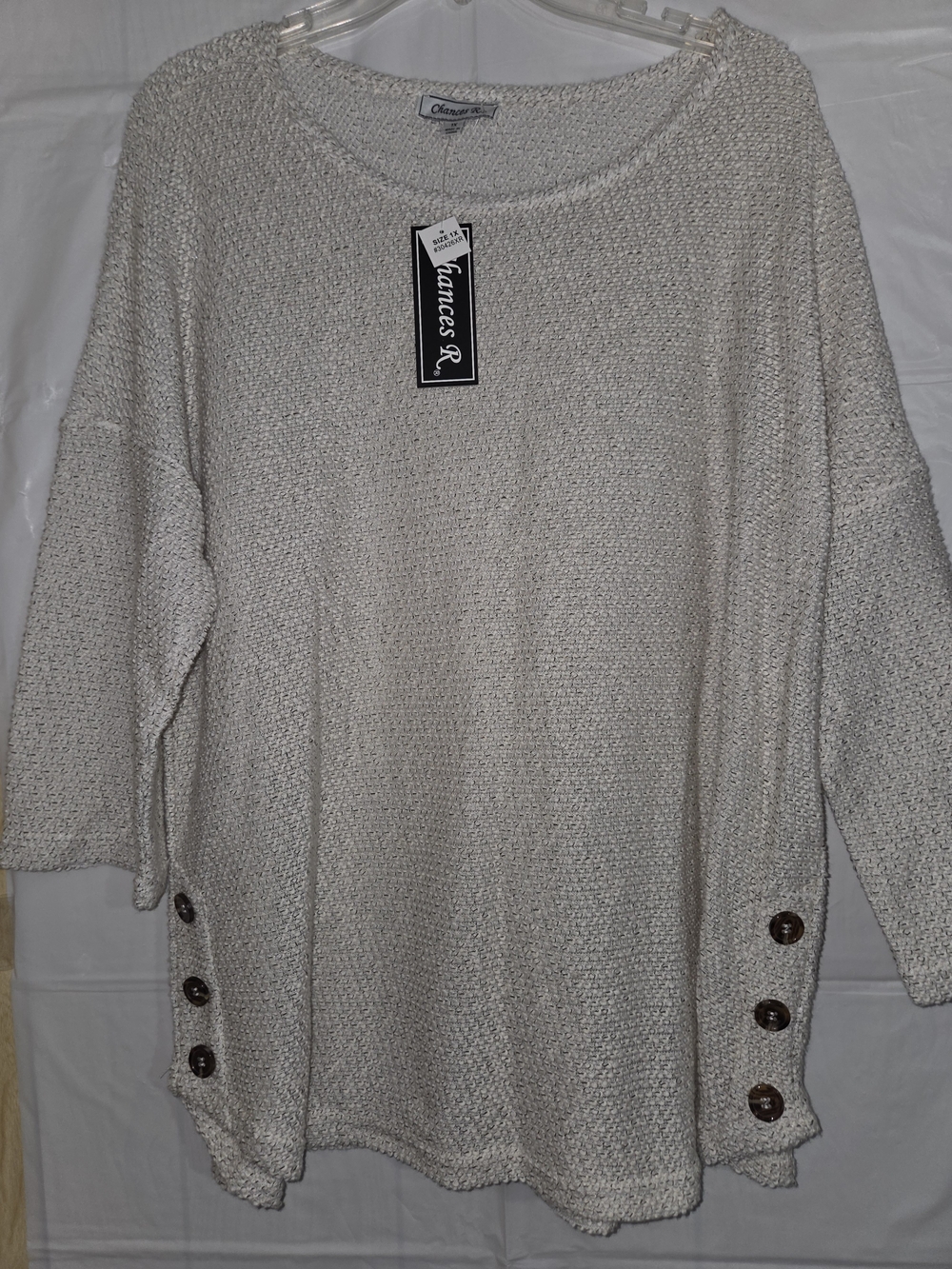 Cream Knit Button-Hem Women's Sweater Chances R plus Size 1x. Textured Kniw NWT